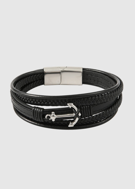 Bracelet multirang en cuir ancre marine