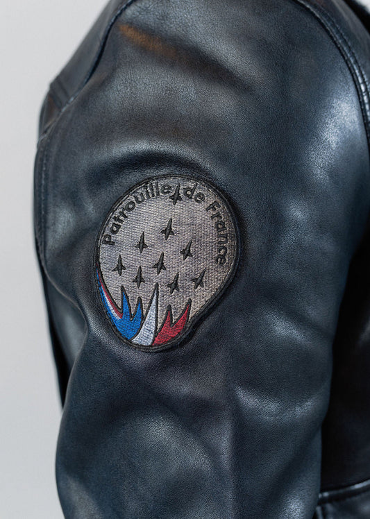 Blouson en cuir bleu marine DOUGLAS ALPHA