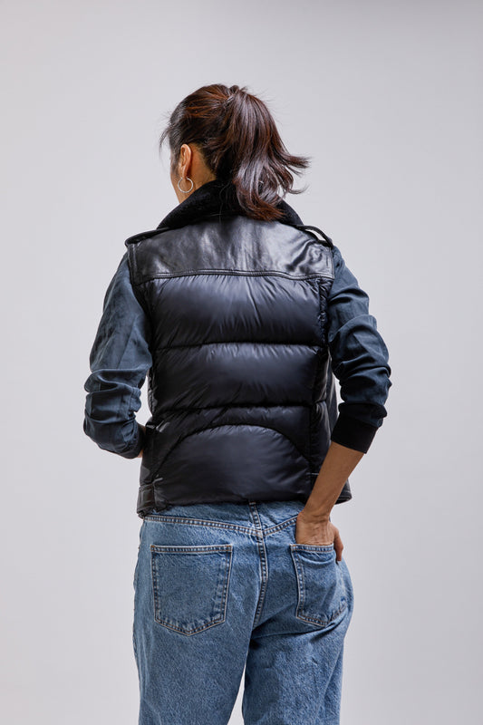 Veste sans manches en cuir noire MILA SHYNE