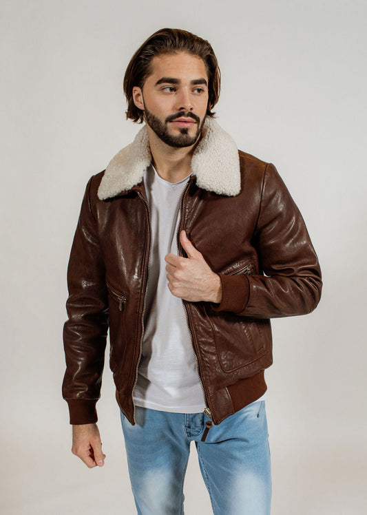 Blouson en cuir marron ROYAL GREEN