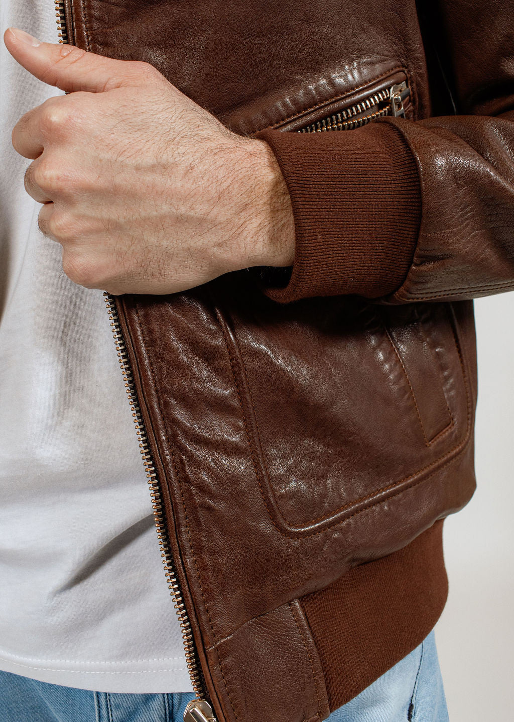 Blouson en cuir marron ROYAL GREEN
