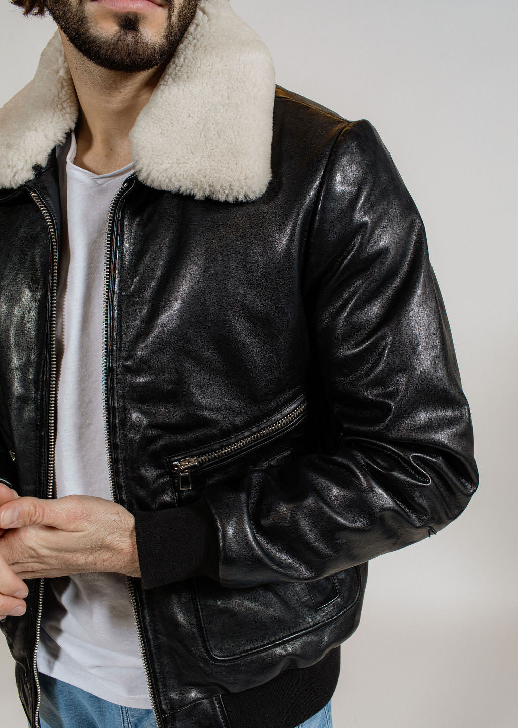 Blouson en cuir noir ROYAL GREEN