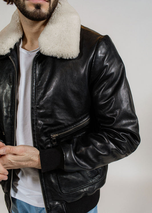 Blouson en cuir noir ROYAL GREEN