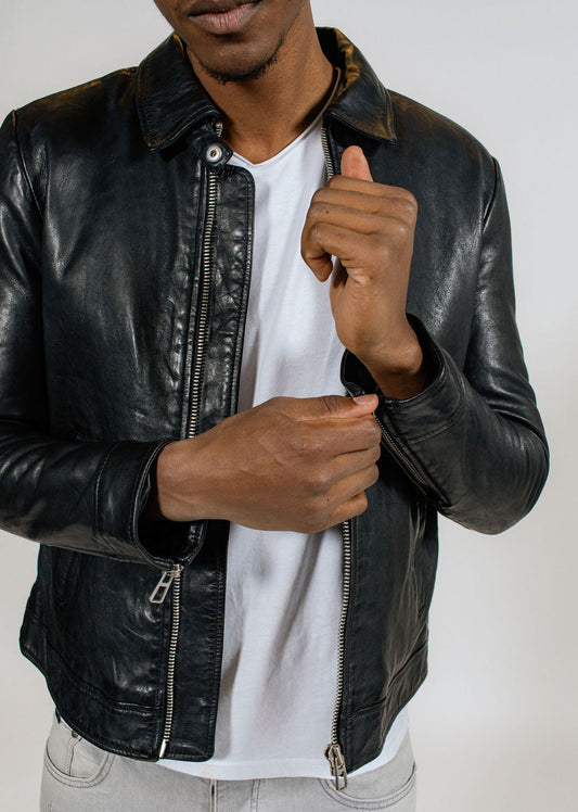 Blouson en cuir noir NORIS GREEN