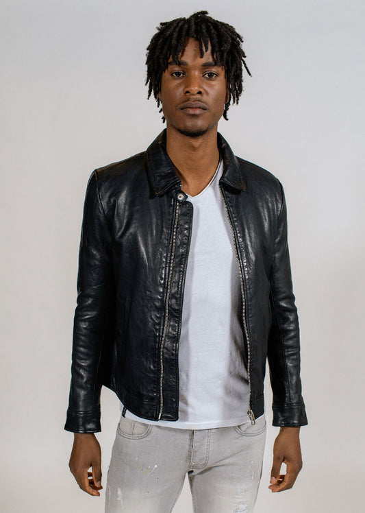 Blouson en cuir noir NORIS GREEN