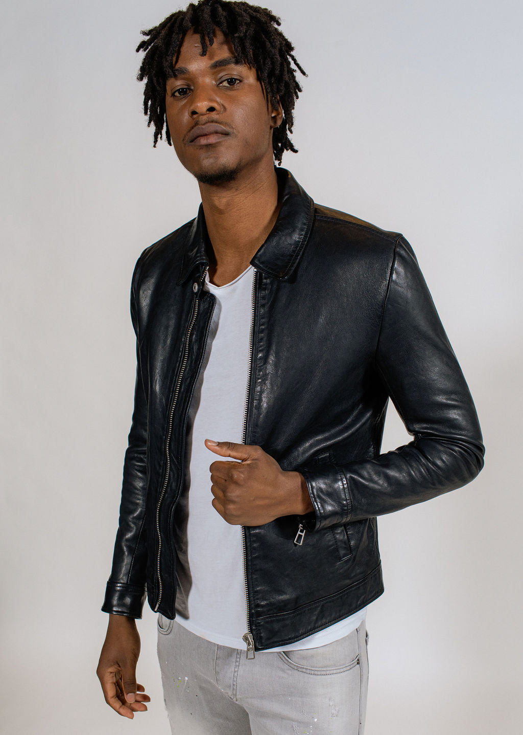 Blouson en cuir noir NORIS GREEN