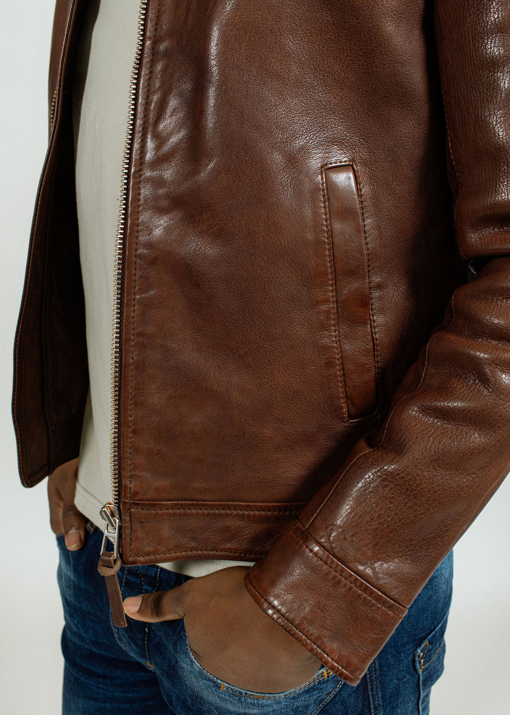 Blouson en cuir marron NORIS GREEN