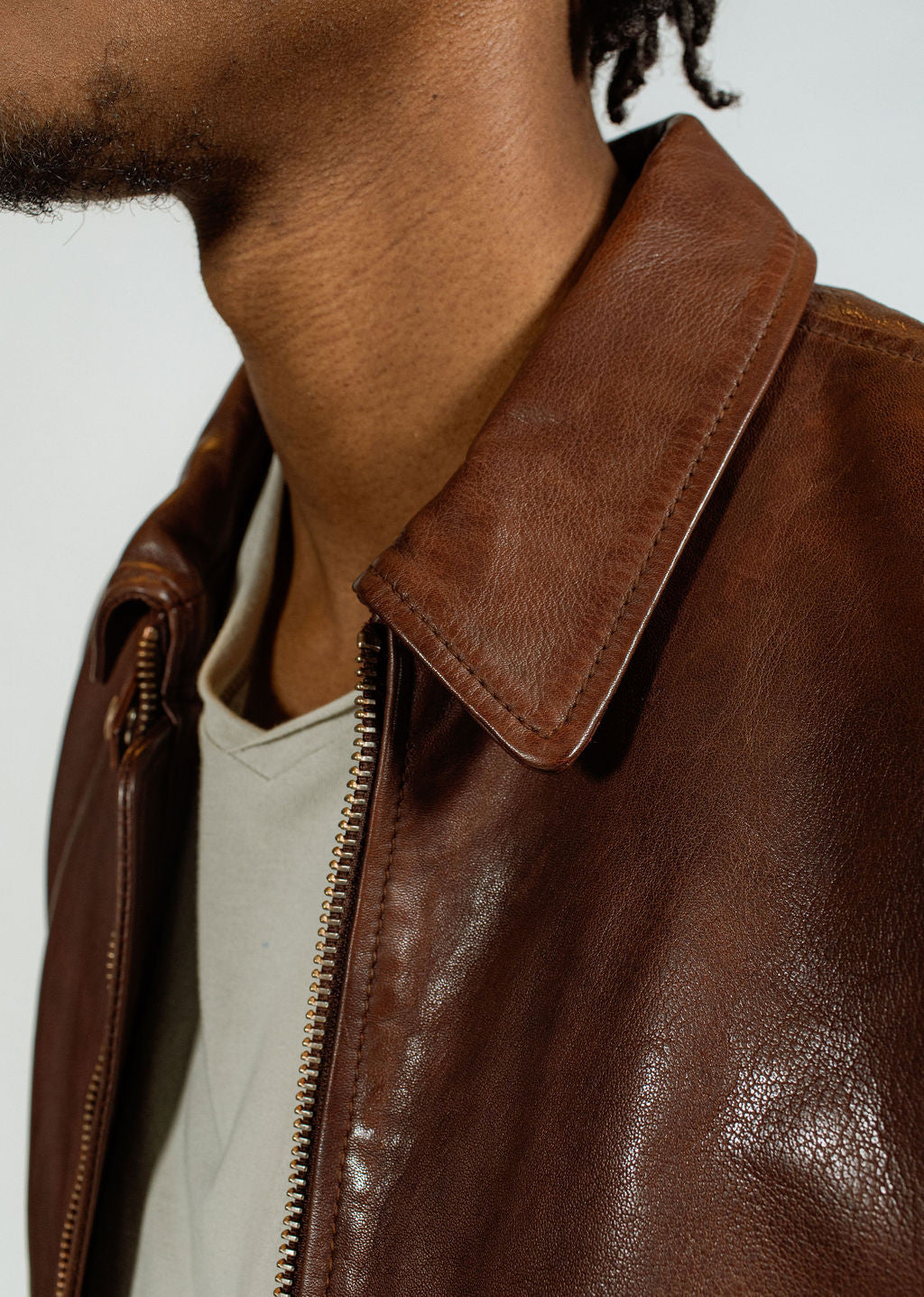 Blouson en cuir marron NORIS GREEN