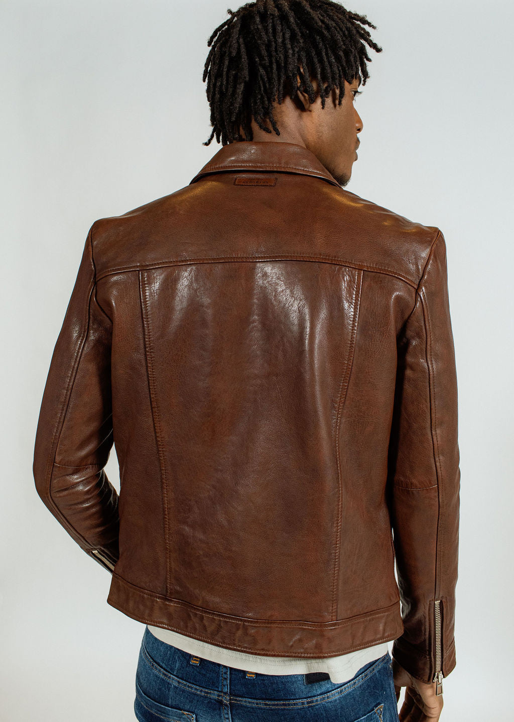 Blouson en cuir marron NORIS GREEN