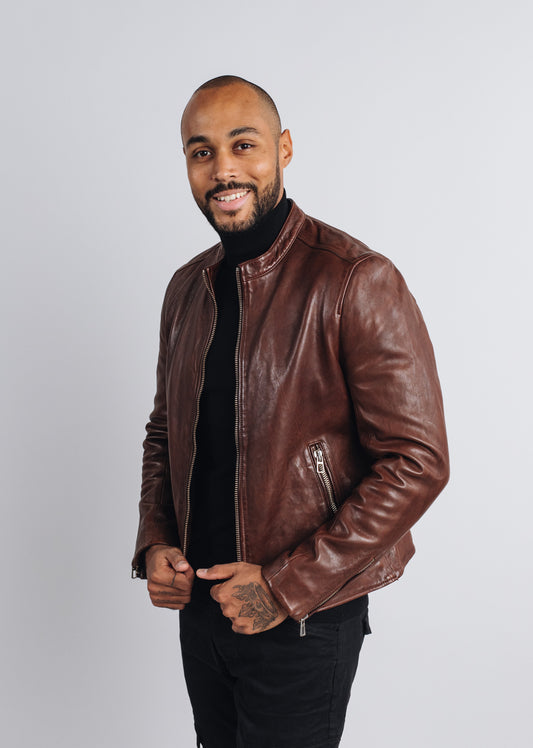 Blouson en cuir marron FAISS GREEN