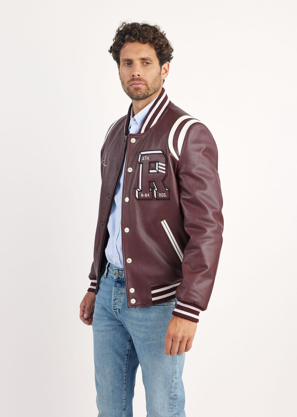 Blouson en cuir bourgogne / blanc CAMPUS COLOMBIA