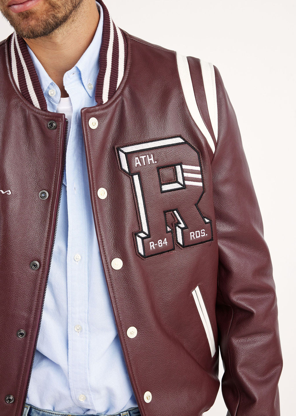 Blouson en cuir bourgogne / blanc CAMPUS COLOMBIA
