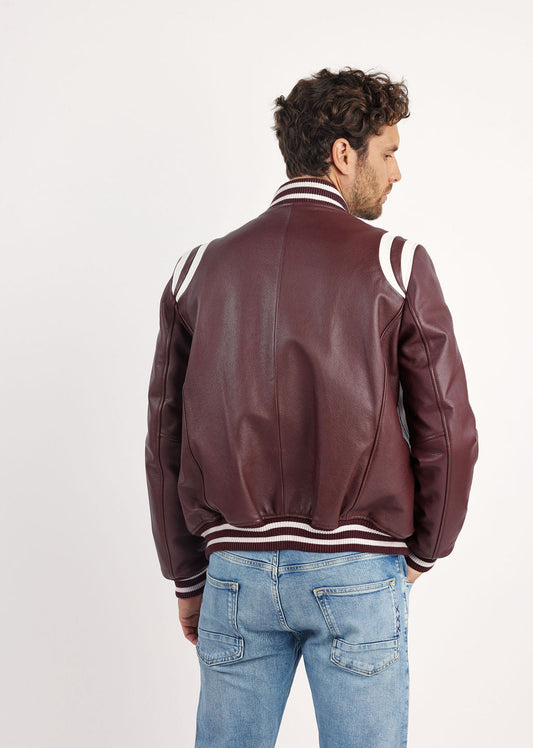 Blouson en cuir bourgogne / blanc CAMPUS COLOMBIA
