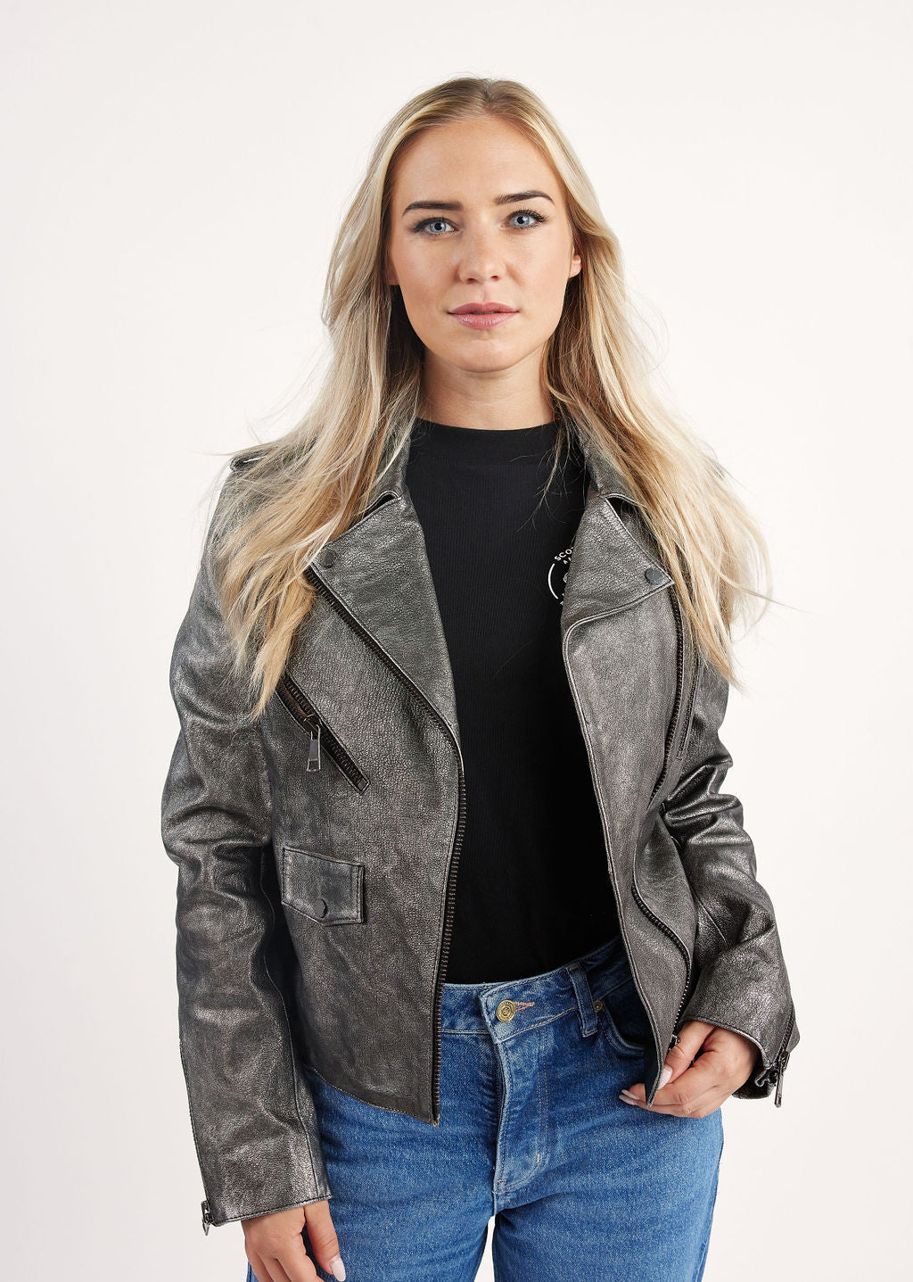 Veste en cuir argentée JUTTA ANTIK
