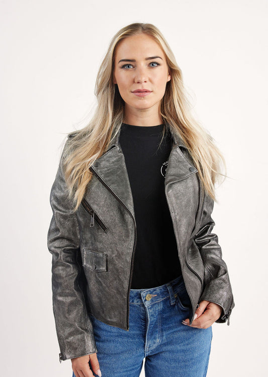 Veste en cuir argentée JUTTA ANTIK