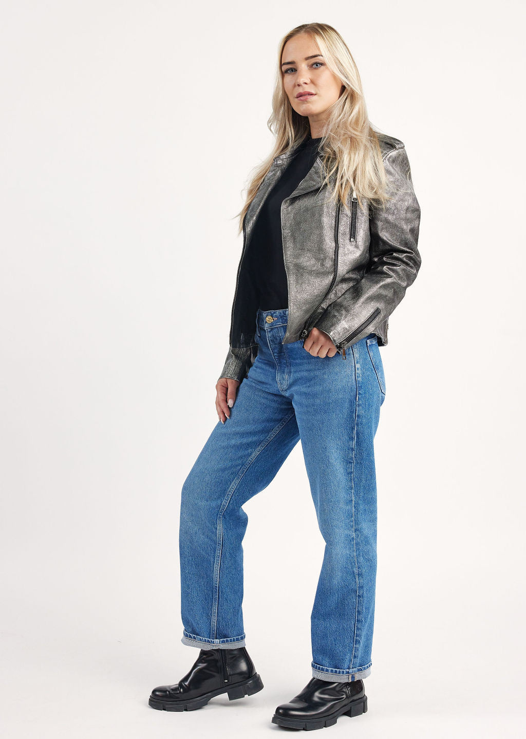 Veste en cuir argentée JUTTA ANTIK