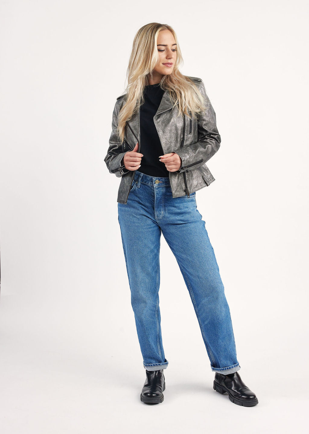 Veste en cuir argentée JUTTA ANTIK