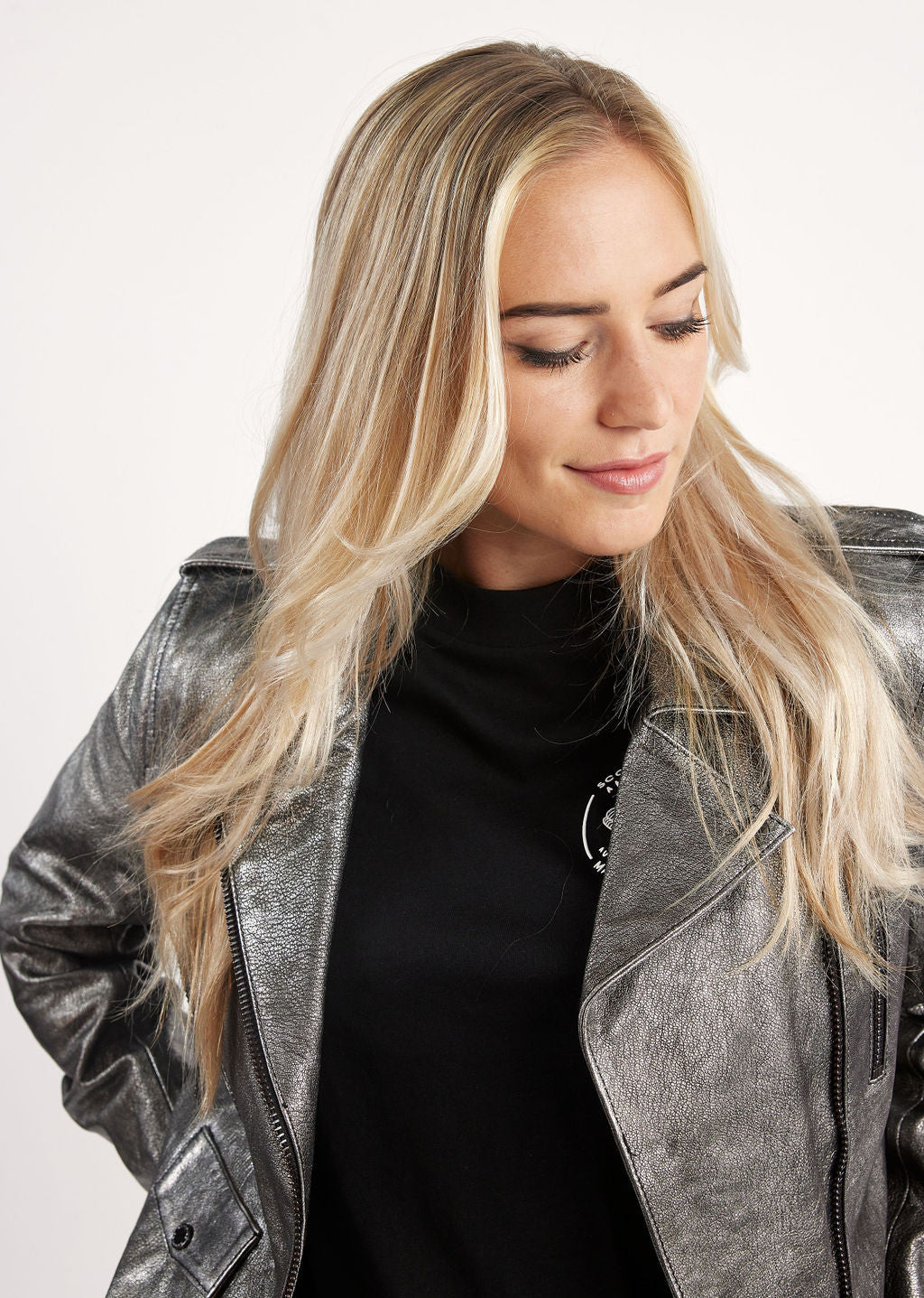 Veste en cuir argentée JUTTA ANTIK