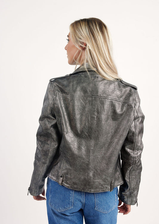 Veste en cuir argentée JUTTA ANTIK
