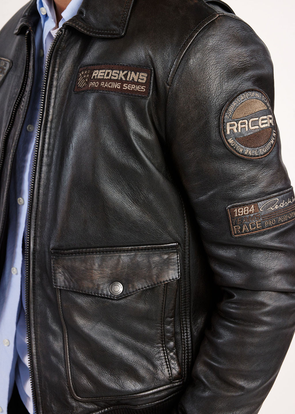 Veste en cuir marron RACER SILVERSTONE