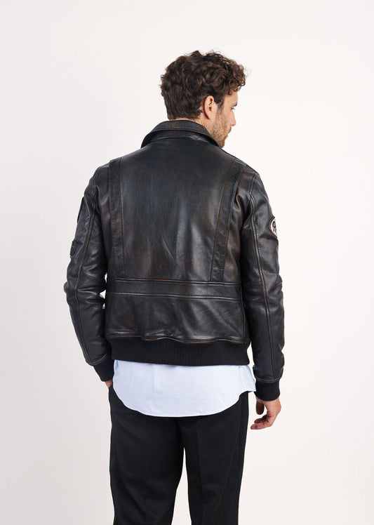 Veste en cuir marron RACER SILVERSTONE