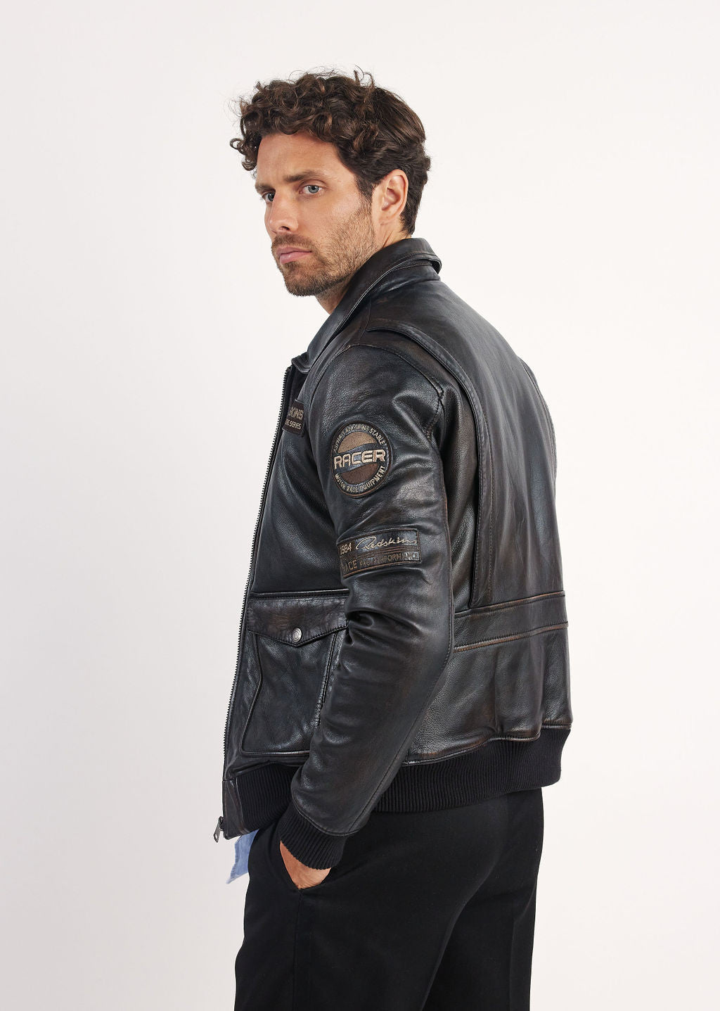 Veste en cuir marron RACER SILVERSTONE