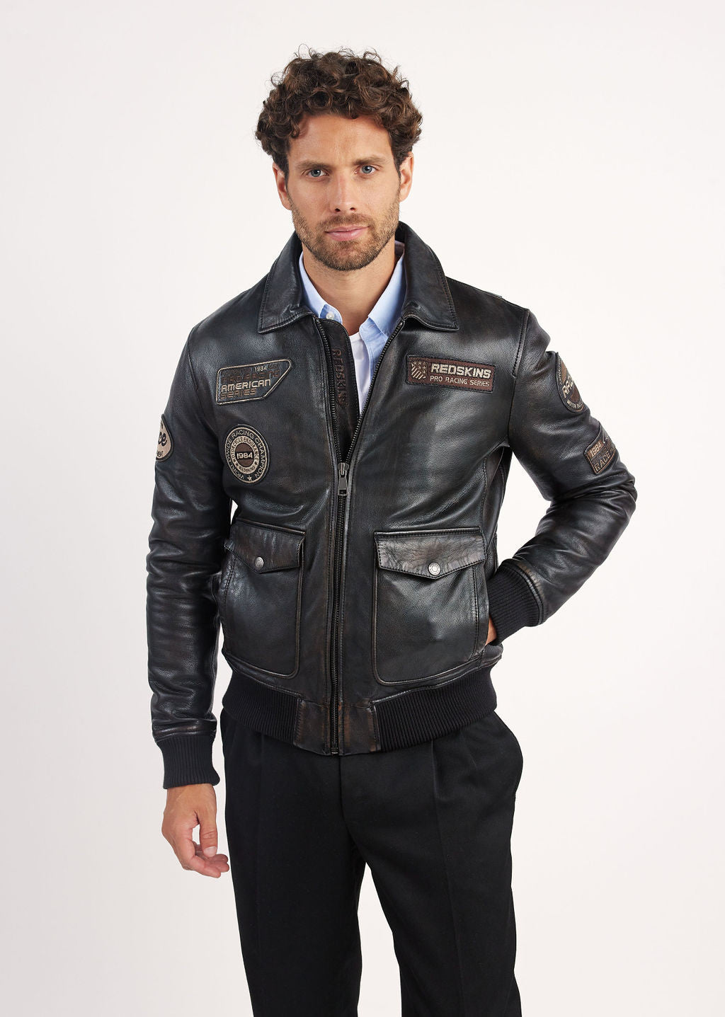 Veste en cuir marron RACER SILVERSTONE