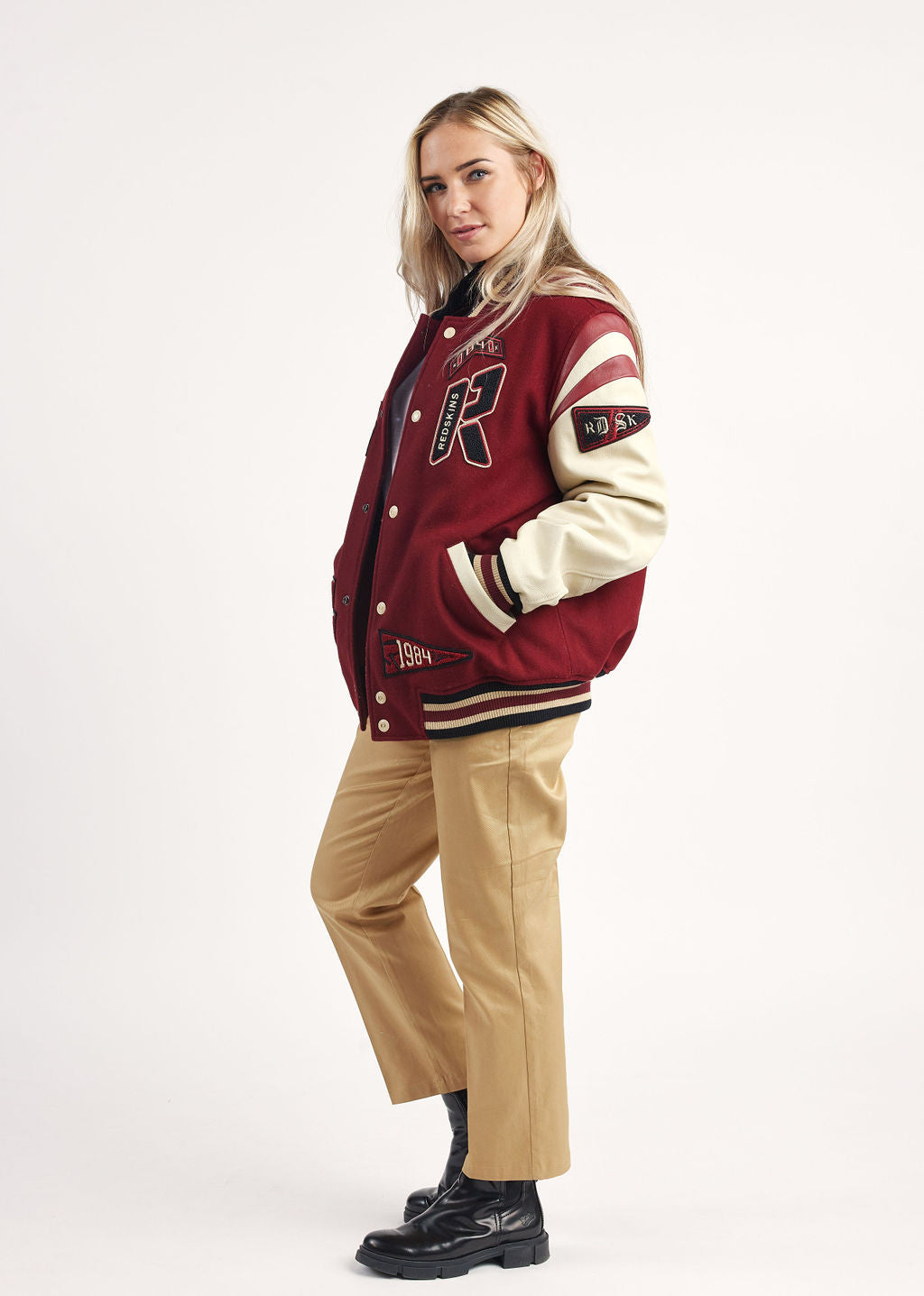 Blouson en cuir bourgogne / crème SIA HATCH