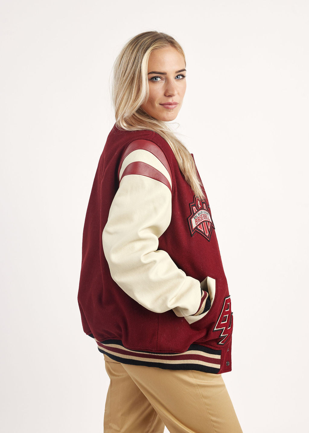 Blouson en cuir bourgogne / crème SIA HATCH