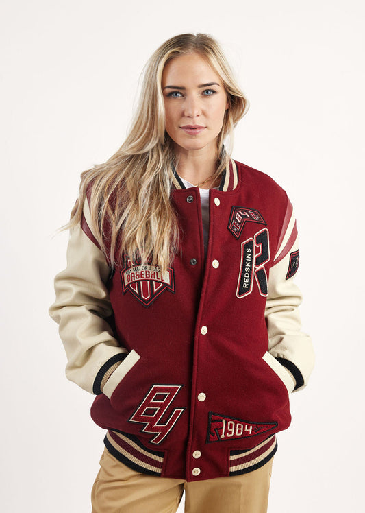 Blouson en cuir bourgogne / crème SIA HATCH