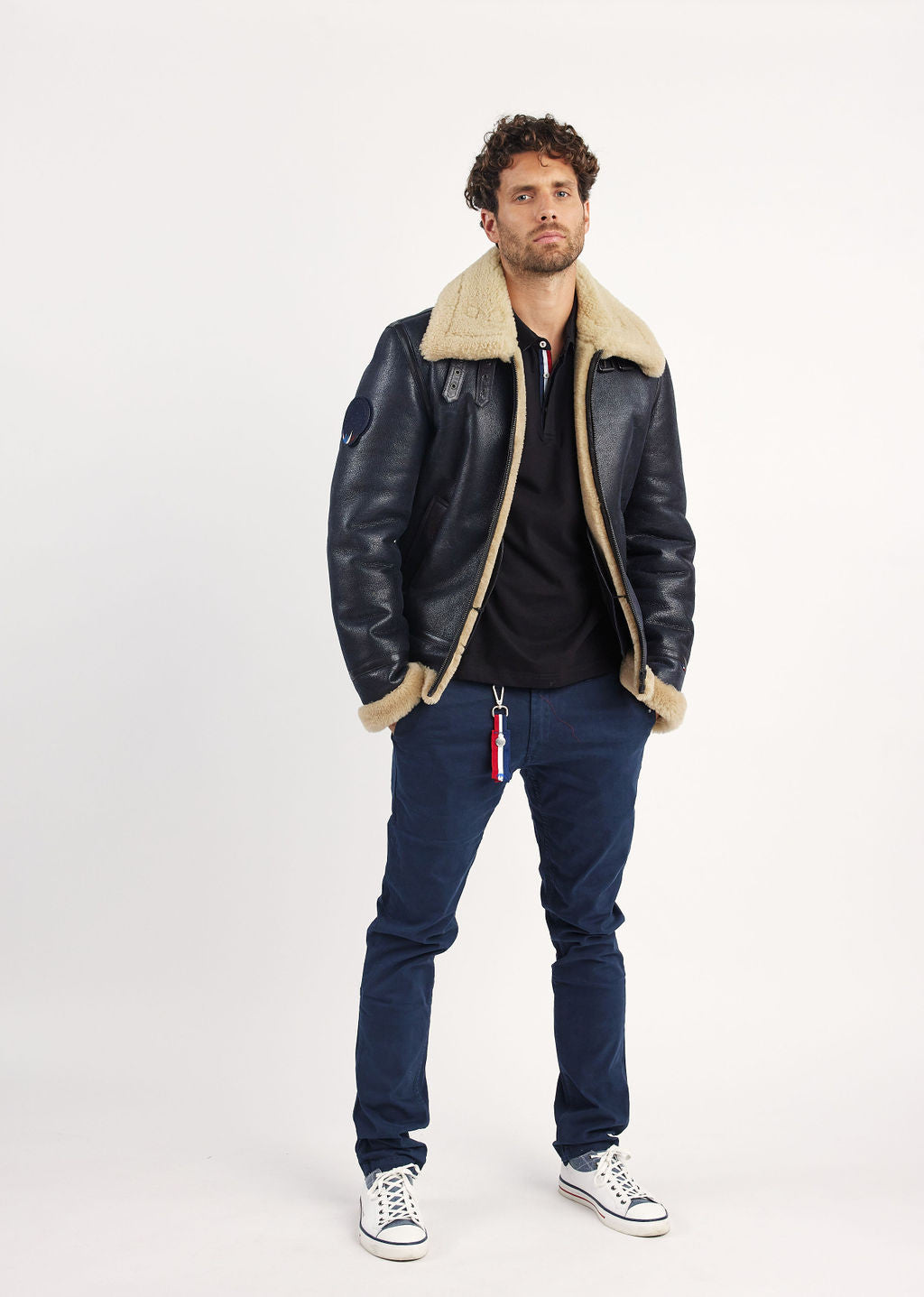 Blouson en cuir marine / beige MISTRAL QUEENSTOWN