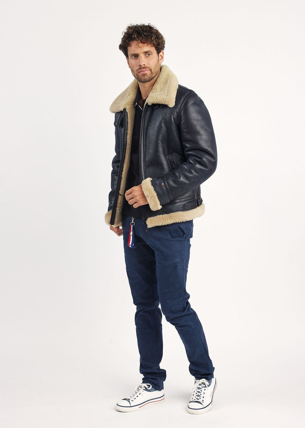 Blouson en cuir marine / beige MISTRAL QUEENSTOWN