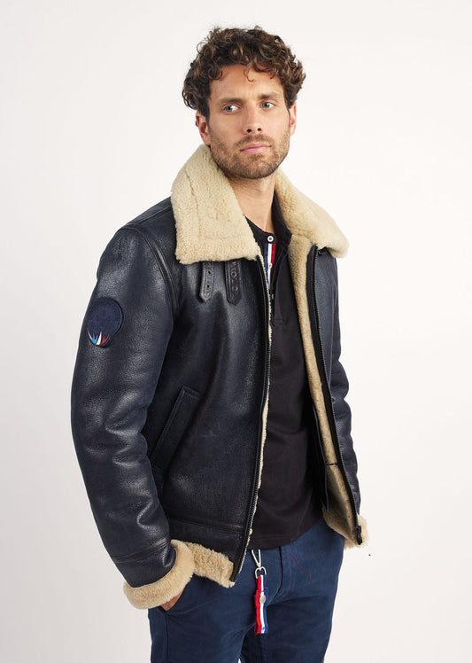 Blouson en cuir marine / beige MISTRAL QUEENSTOWN