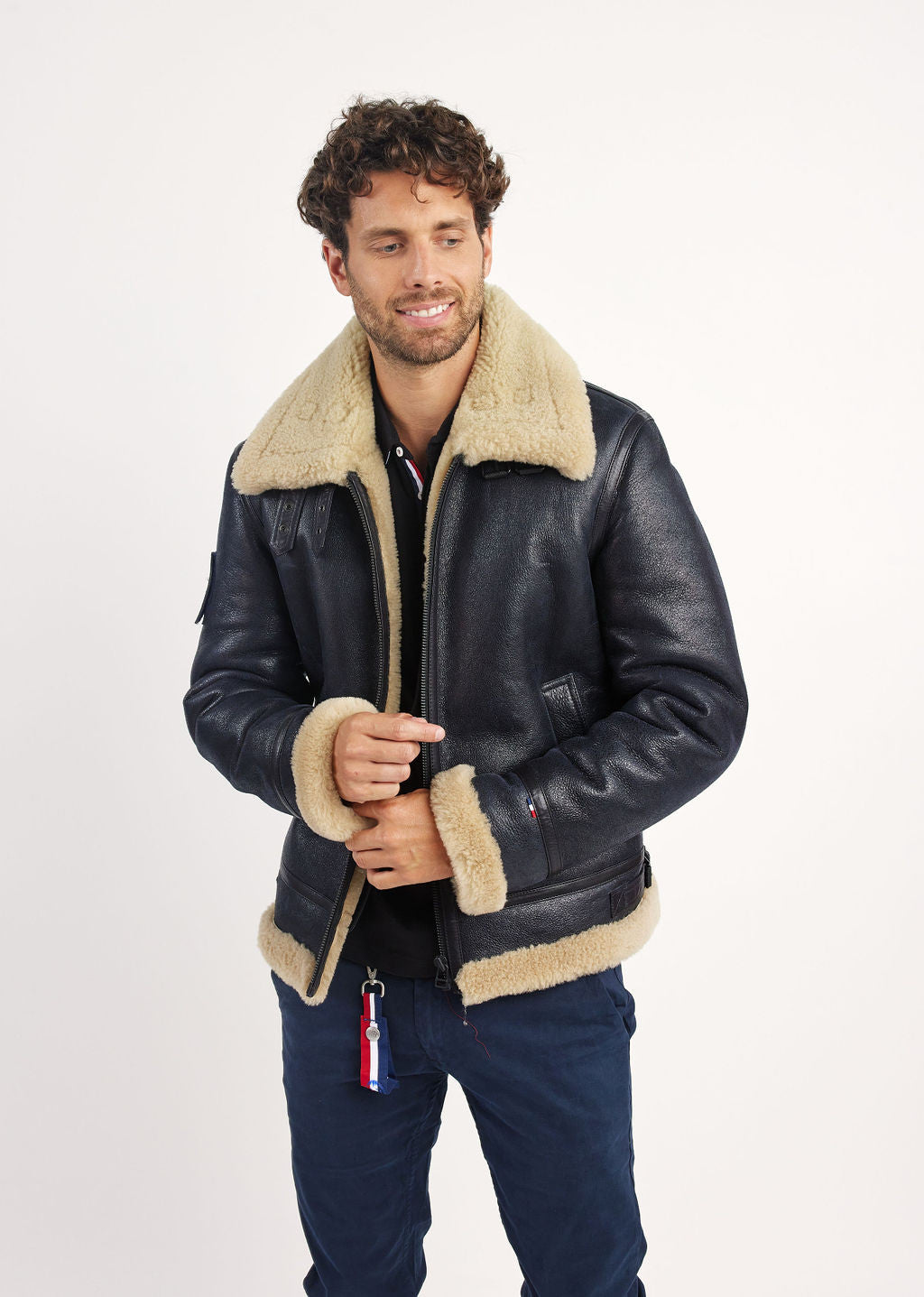 Blouson en cuir marine / beige MISTRAL QUEENSTOWN