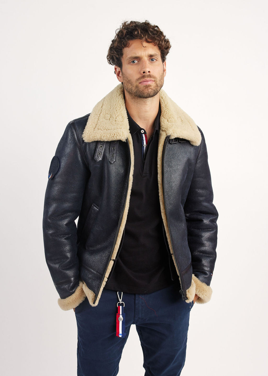 Blouson en cuir marine / beige MISTRAL QUEENSTOWN
