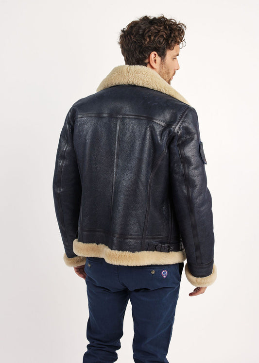 Blouson en cuir marine / beige MISTRAL QUEENSTOWN