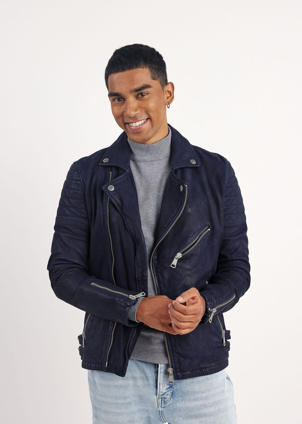 Veste en cuir indigo STERLING ROSS