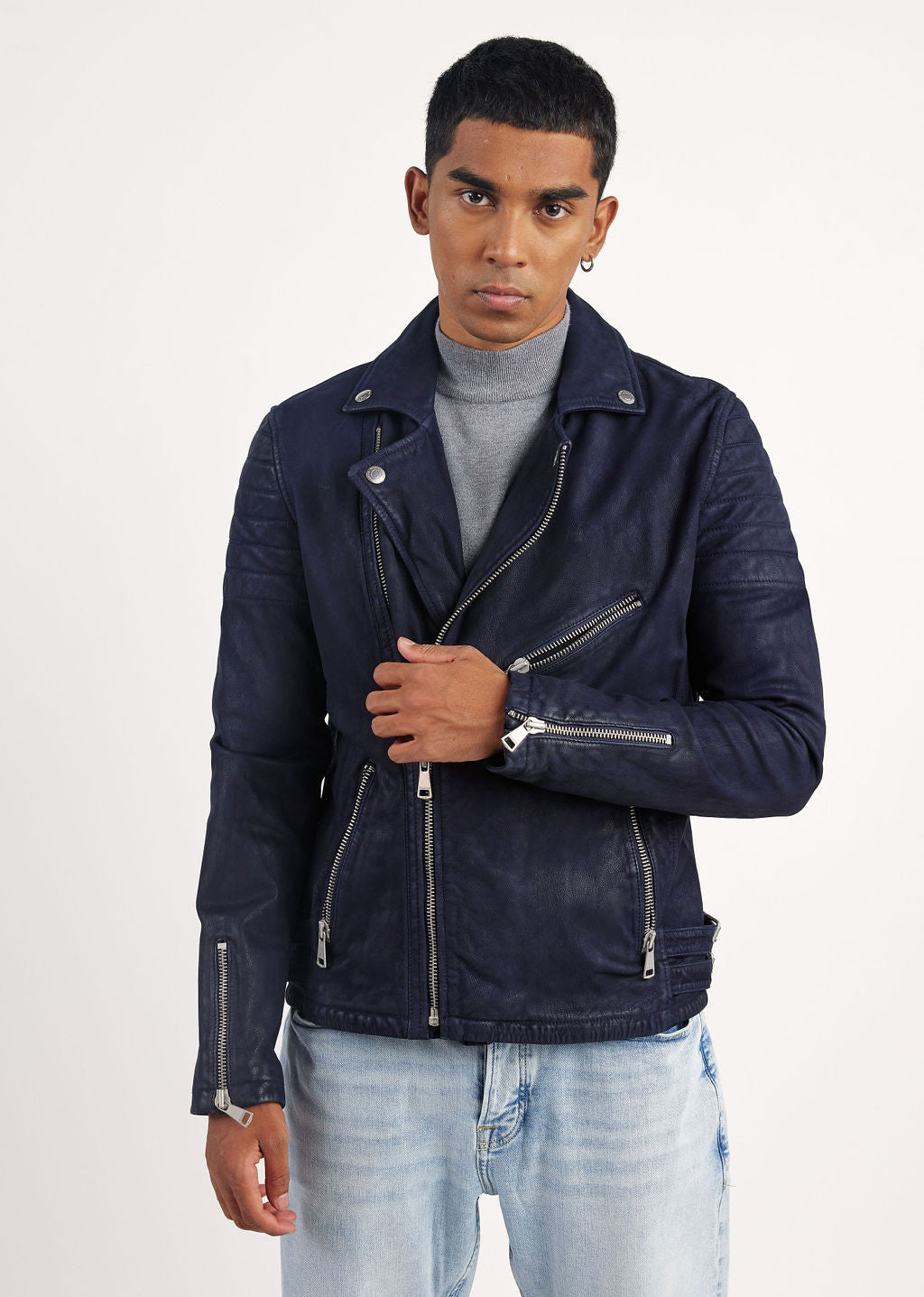 Veste en cuir indigo STERLING ROSS