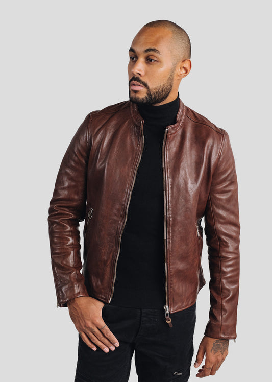 Blouson en cuir marron FAISS GREEN