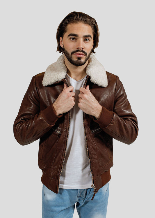 Blouson en cuir marron ROYAL GREEN
