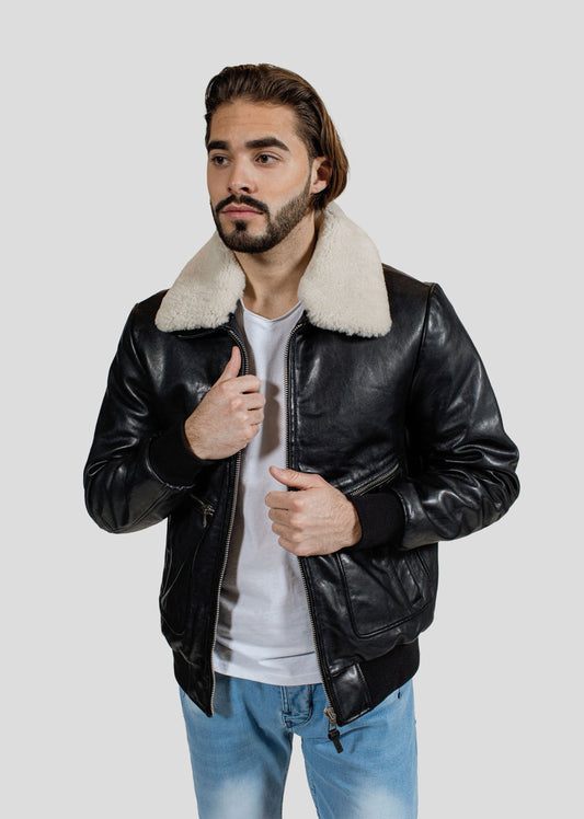 Blouson en cuir noir ROYAL GREEN