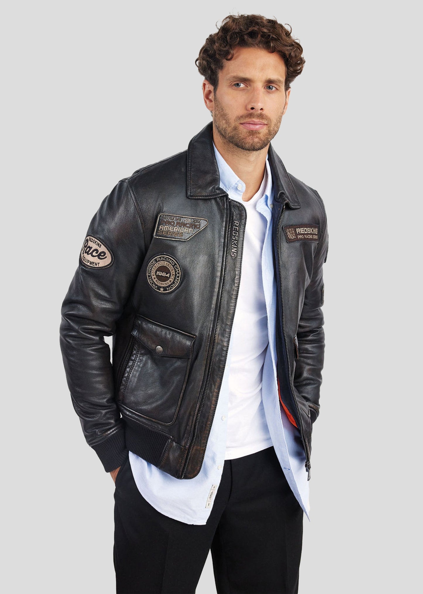 Veste en cuir marron RACER SILVERSTONE