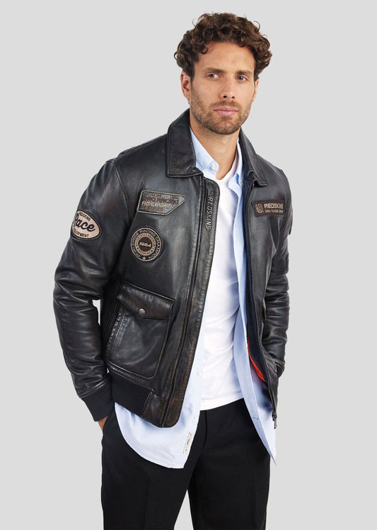 Veste en cuir marron RACER SILVERSTONE