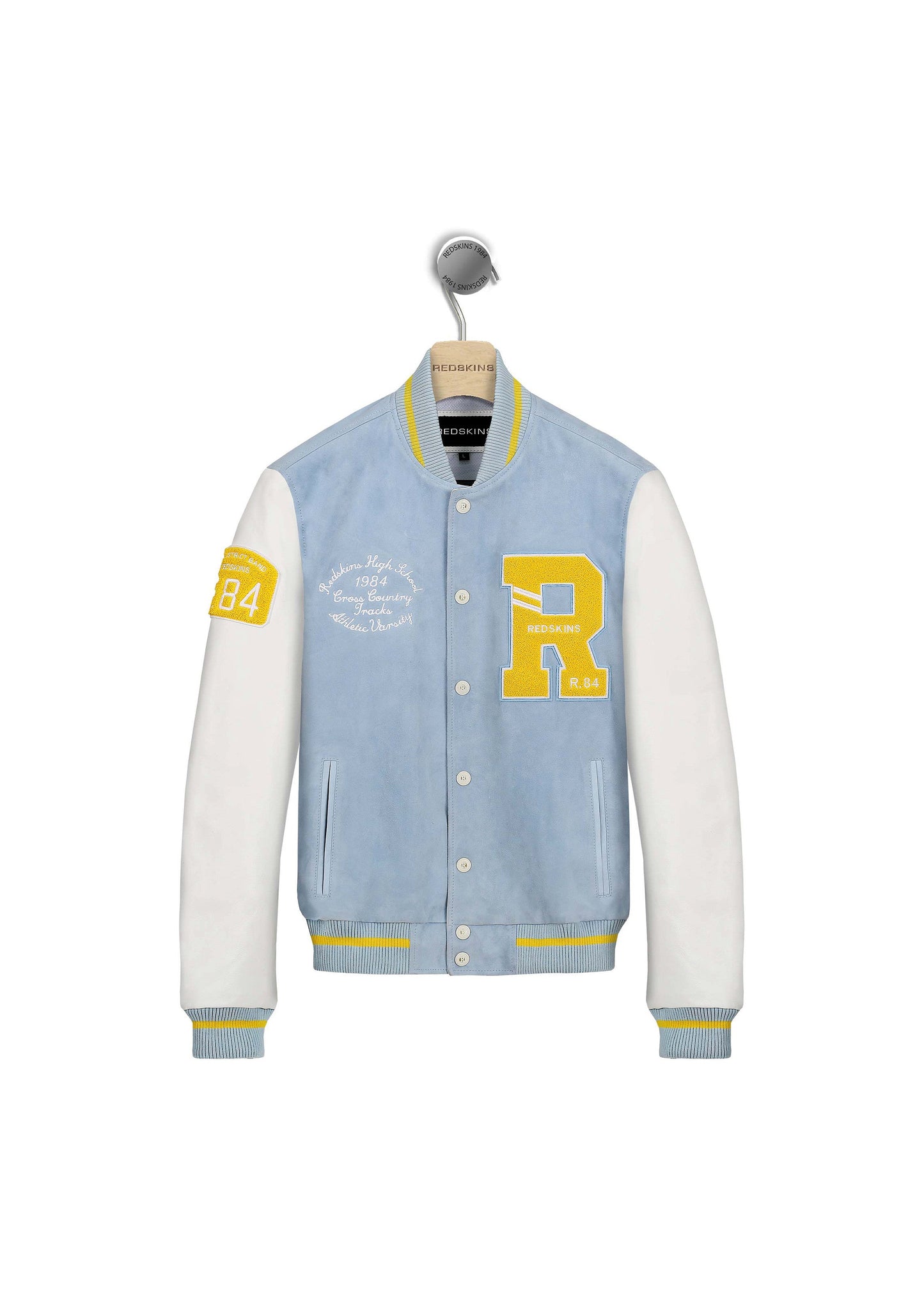 Blouson en cuir bleu ciel / blanc CLAN MUSTER