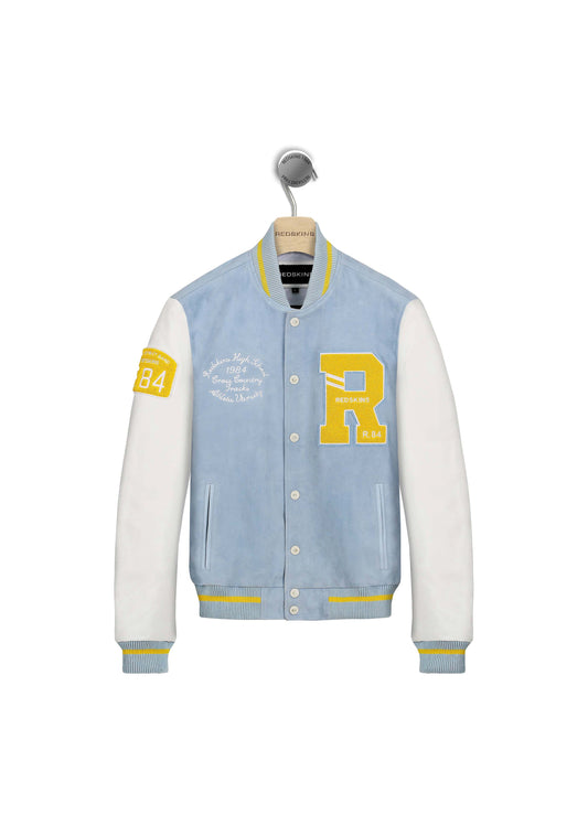 Blouson en cuir bleu ciel / blanc CLAN MUSTER