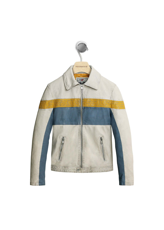 Blouson en cuir marine / jaune TRACKER BARCELONA