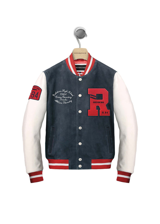 Blouson en cuir marine / blanc CLAN MUSTER