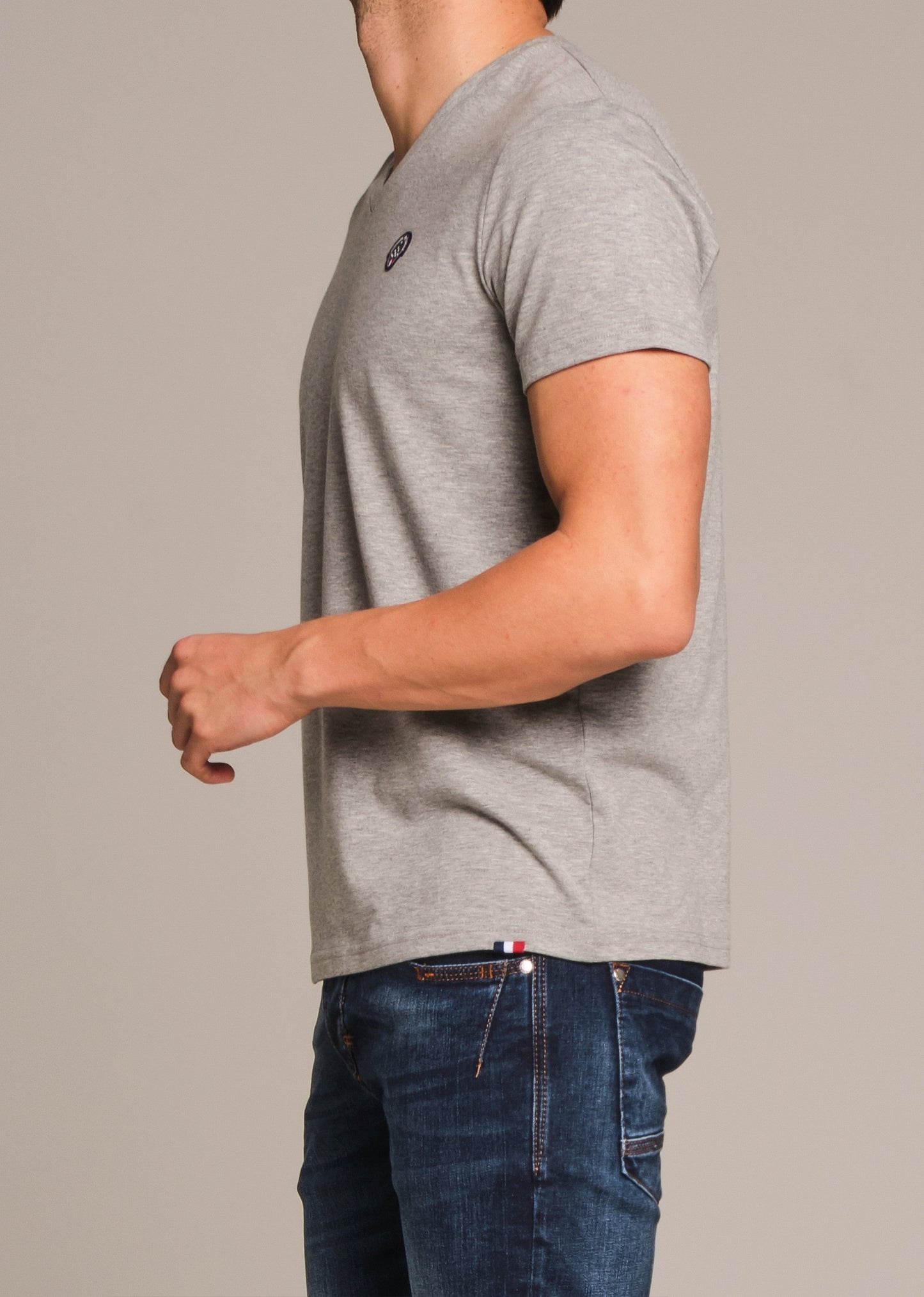 T-shirt en coton gris chiné BIG NINE CALDER