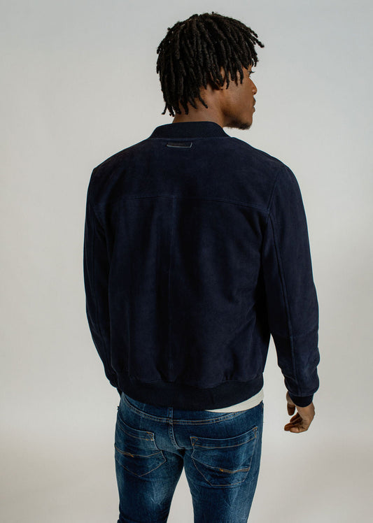 Blouson en cuir bleu marine BOWER 2 AFRICAN