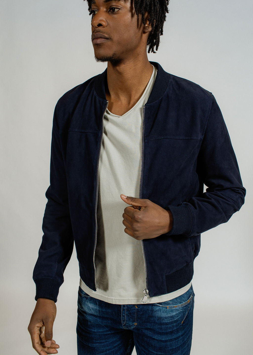 Blouson en cuir bleu marine BOWER 2 AFRICAN